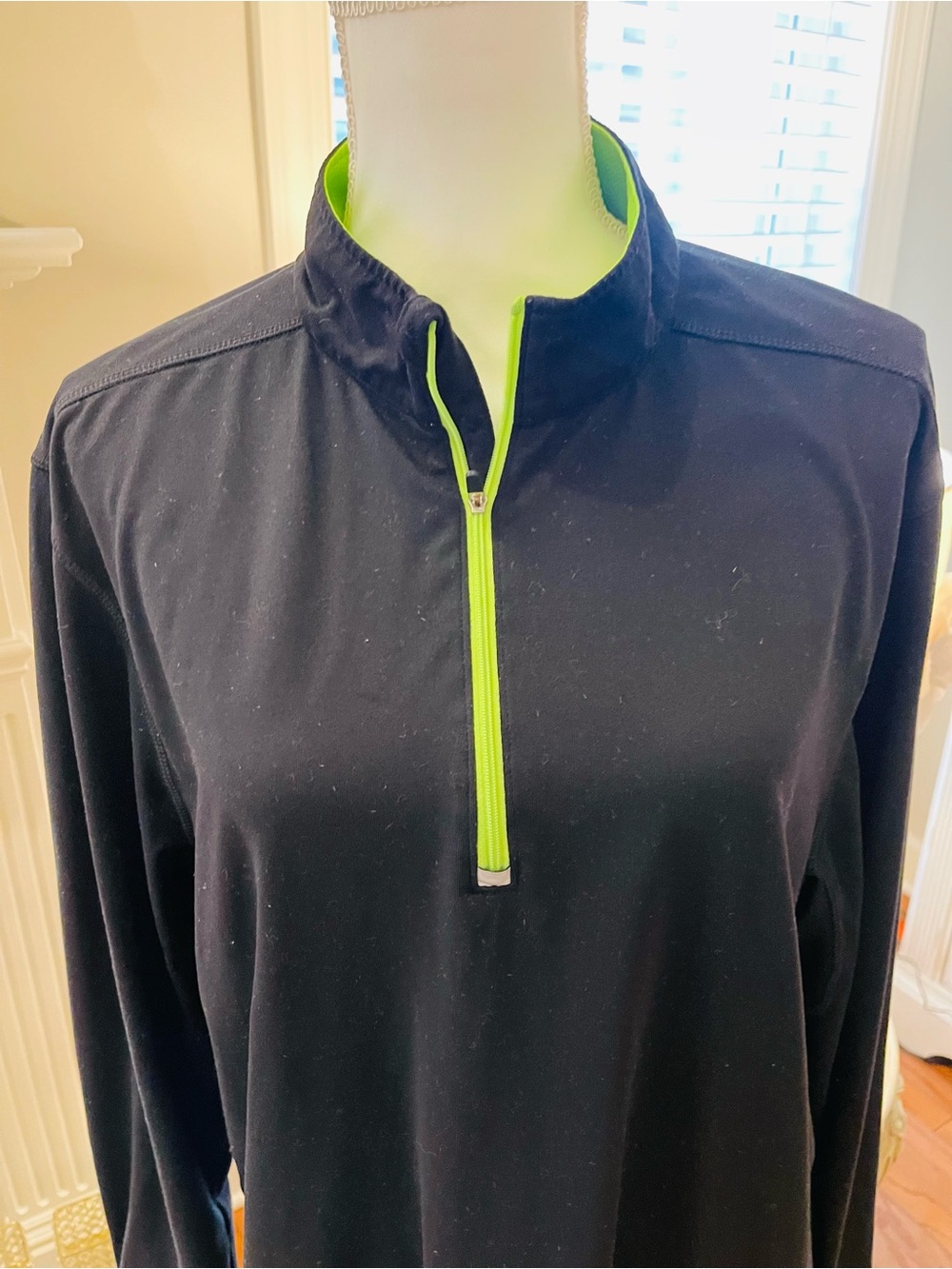 Champion Black Quarter-Zip Pullover with Neon Lime Trim